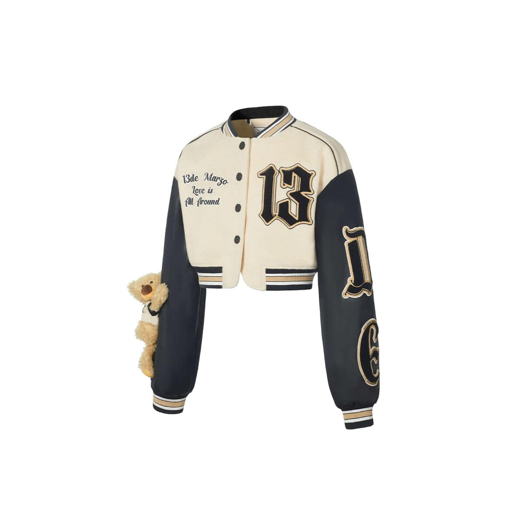13De Marzo Vintage Short Baseball Jacket Beige - GirlFork