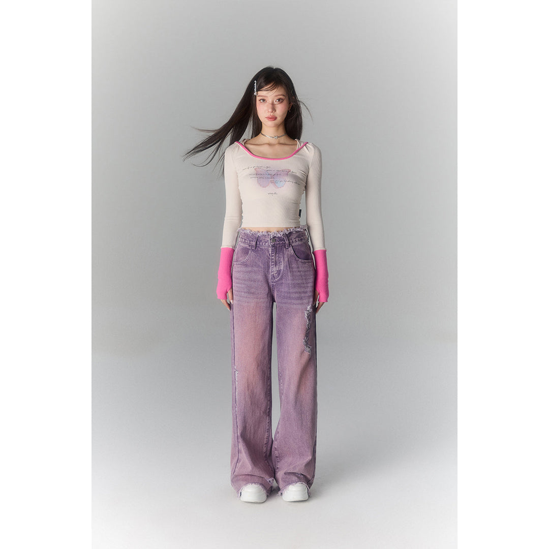 Via Pitti Rugged Low-Waist Wide-Leg Jeans Purple - Mores Studio
