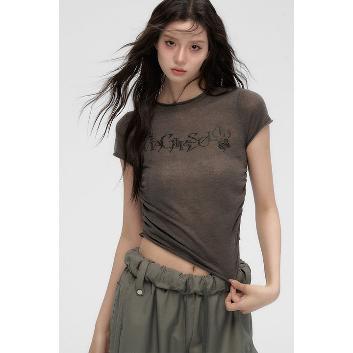 Via Pitti Crystal Logo Knit Ruched Top Green - Mores Studio