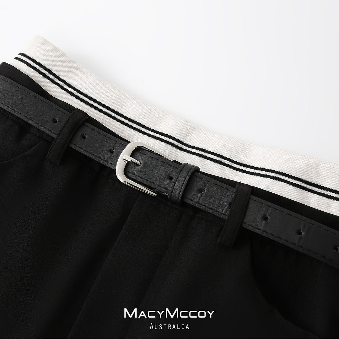MacyMccoy High-Waist Belt A-Line Skirt Black - Mores Studio