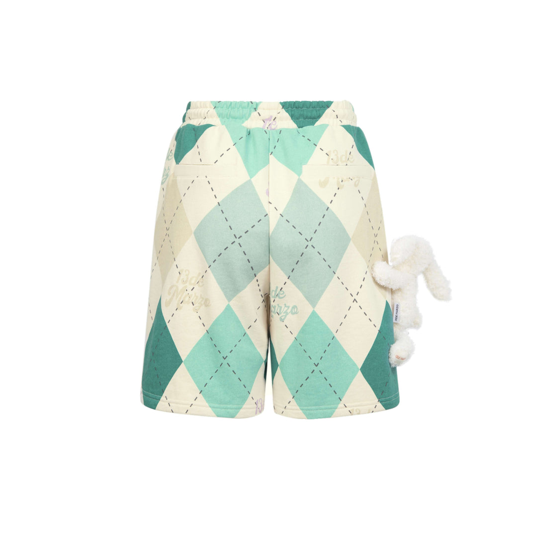 13De Marzo Plush Bunny Vintage Diamond Pattern Shorts - GirlFork