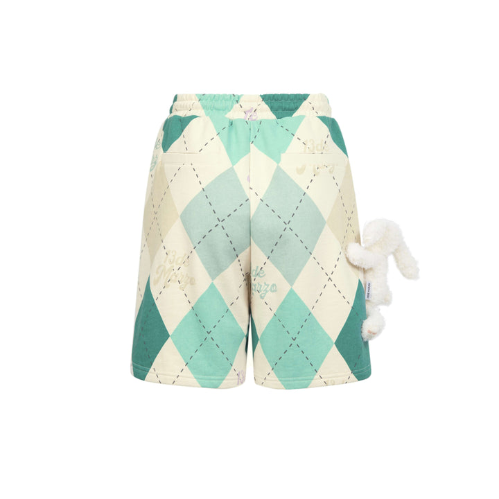 13De Marzo Plush Bunny Vintage Diamond Pattern Shorts - GirlFork
