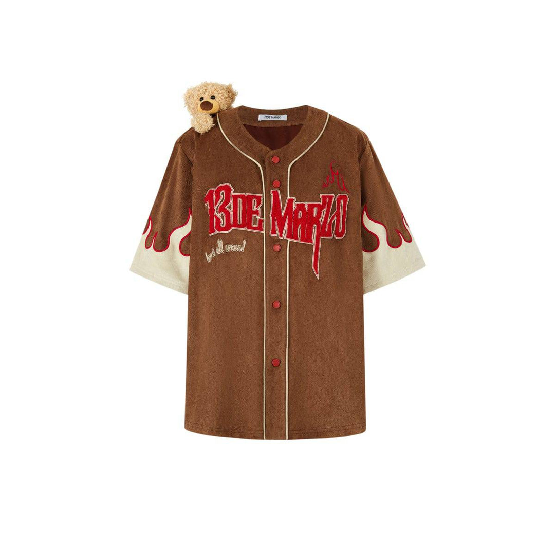13De Marzo Flame Baseball Shirt Brown - GirlFork