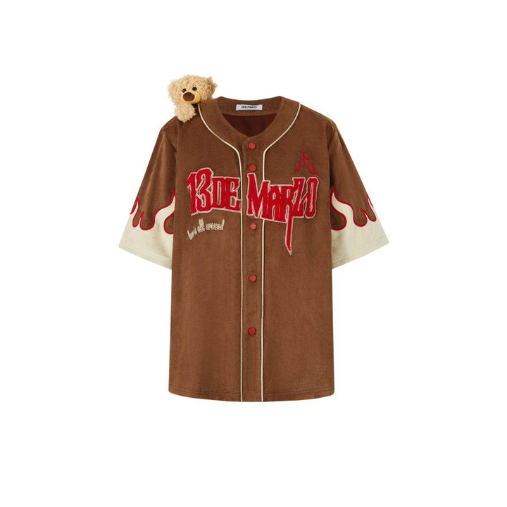 13De Marzo Flame Baseball Shirt Brown - GirlFork