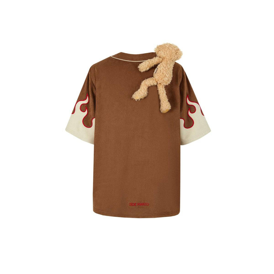 13De Marzo Flame Baseball Shirt Brown - GirlFork