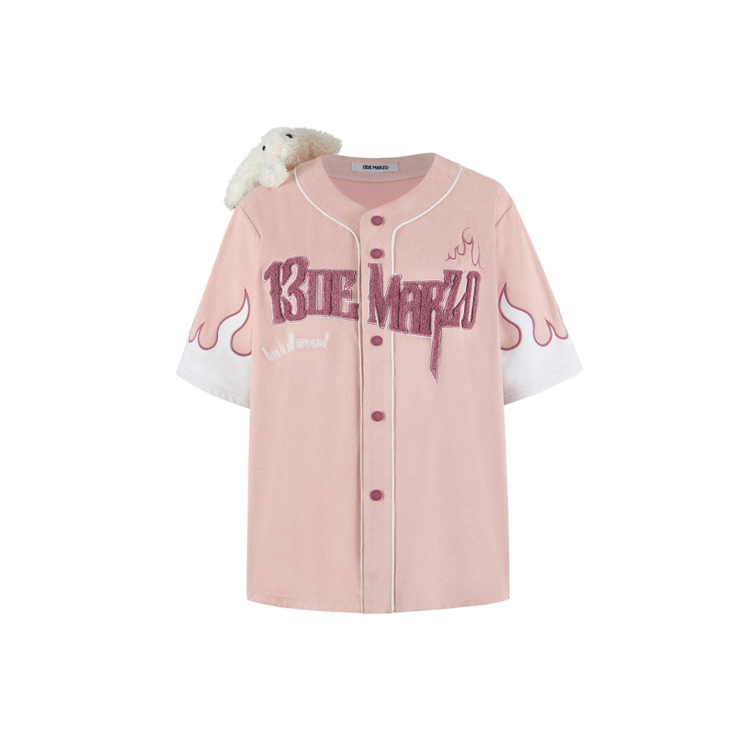 13De Marzo Flame Baseball Shirt Pink - GirlFork