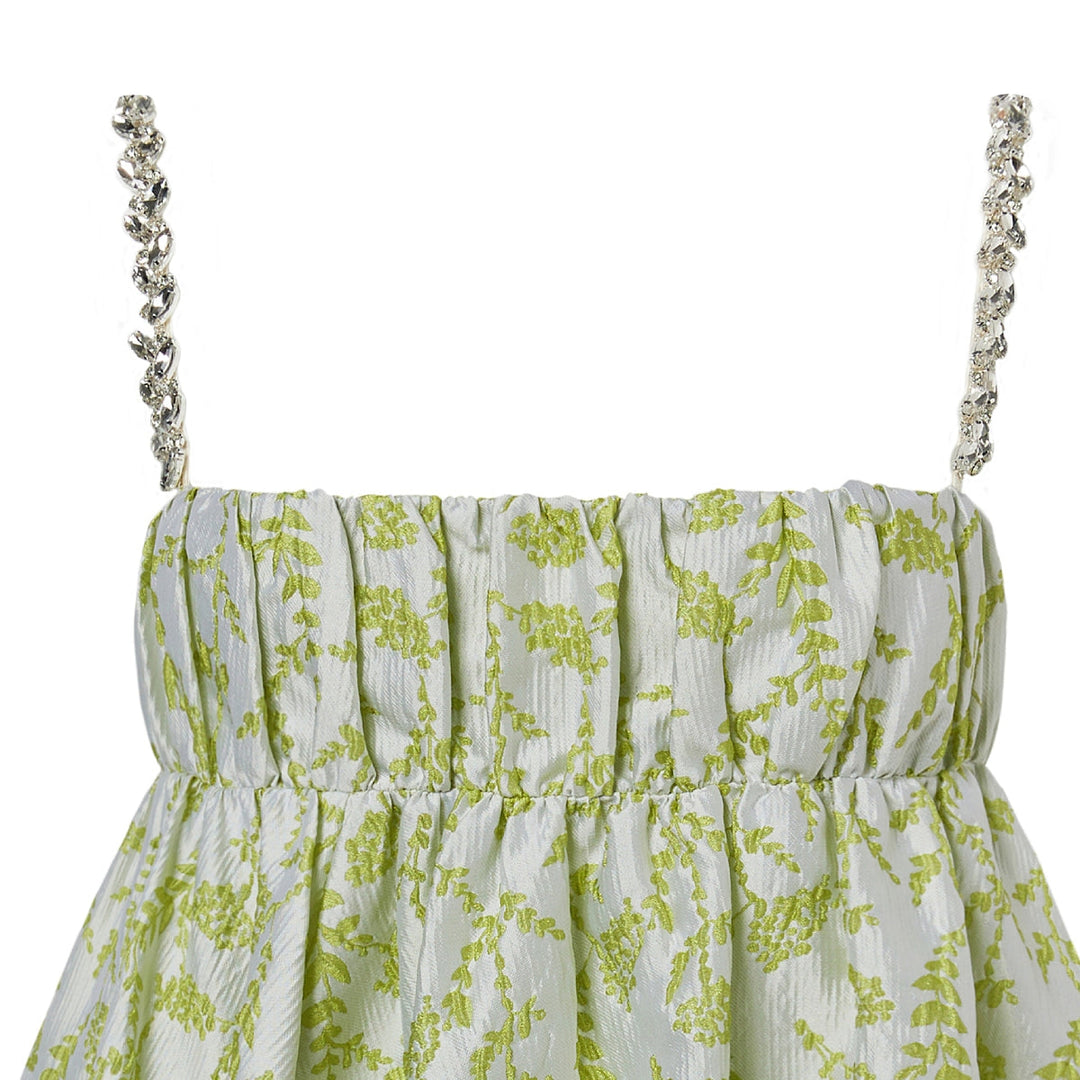 Diana Vevina Jacquard Floral Rhinestone Sling Dress Green - Mores Studio