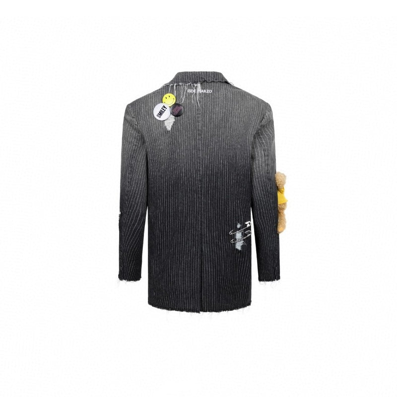 13 De Marzo X Smiley Gradient Suit Jacket Washed Black - GirlFork