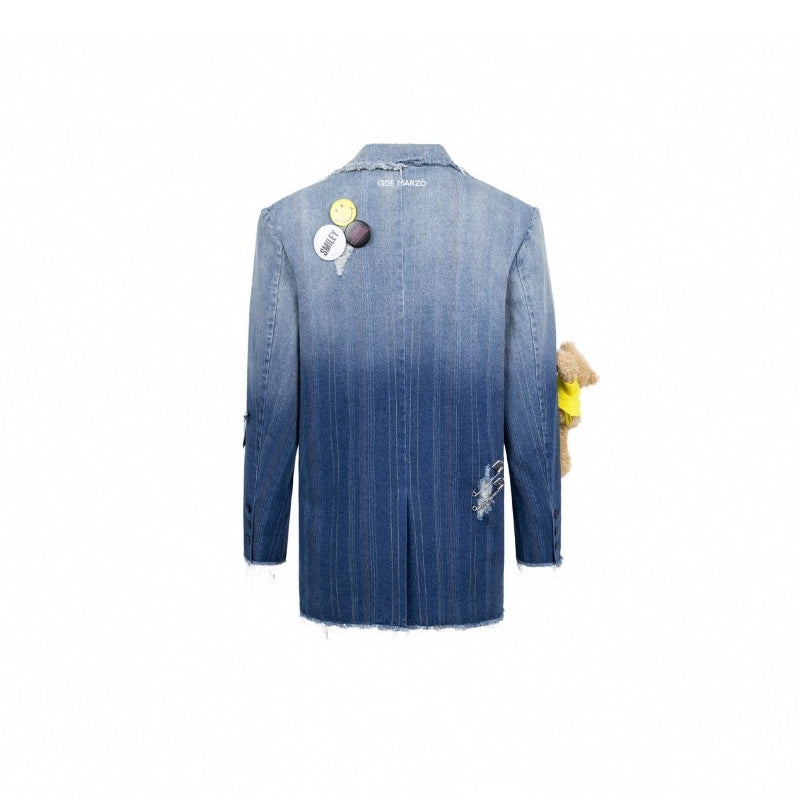 13 De Marzo X Smiley Gradient Suit Jacket Washed Blue - GirlFork