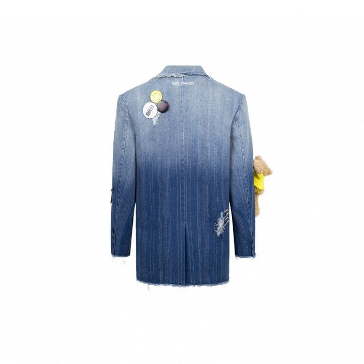 13 De Marzo X Smiley Gradient Suit Jacket Washed Blue - GirlFork