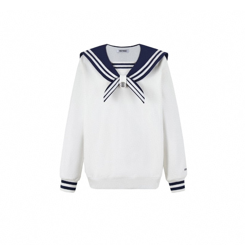 13 De Marzo Sailor Collar Plush Bear Sweater White - GirlFork