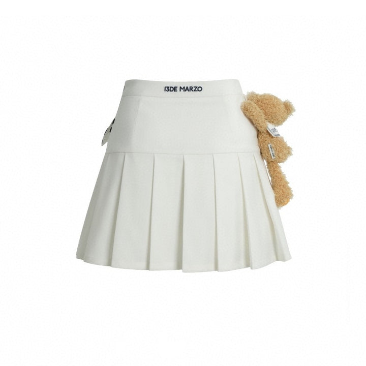 13De Marzo Plush Bear Sailor Pleated Skirt White - GirlFork