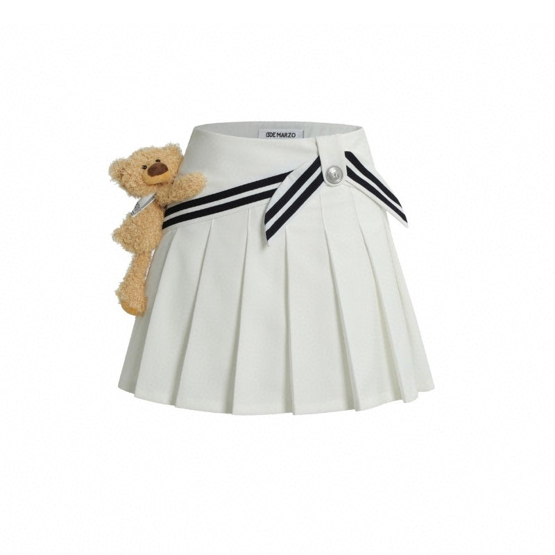 13De Marzo Plush Bear Sailor Pleated Skirt White - GirlFork