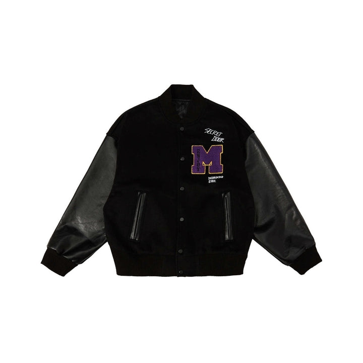 MEDM Embroidery M Logo Varsity Jacket Black - Mores Studio
