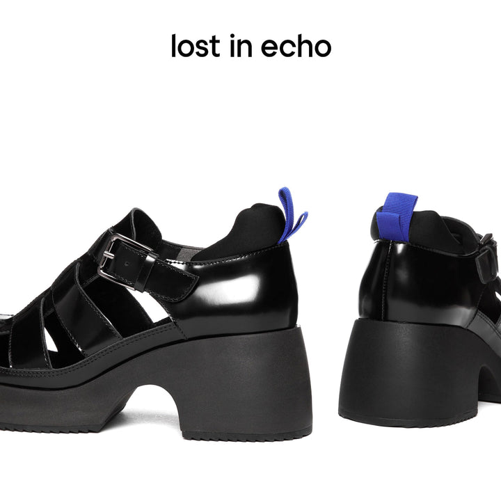 Lost In Echo Heel Leather Roman Sandals Black - Mores Studio