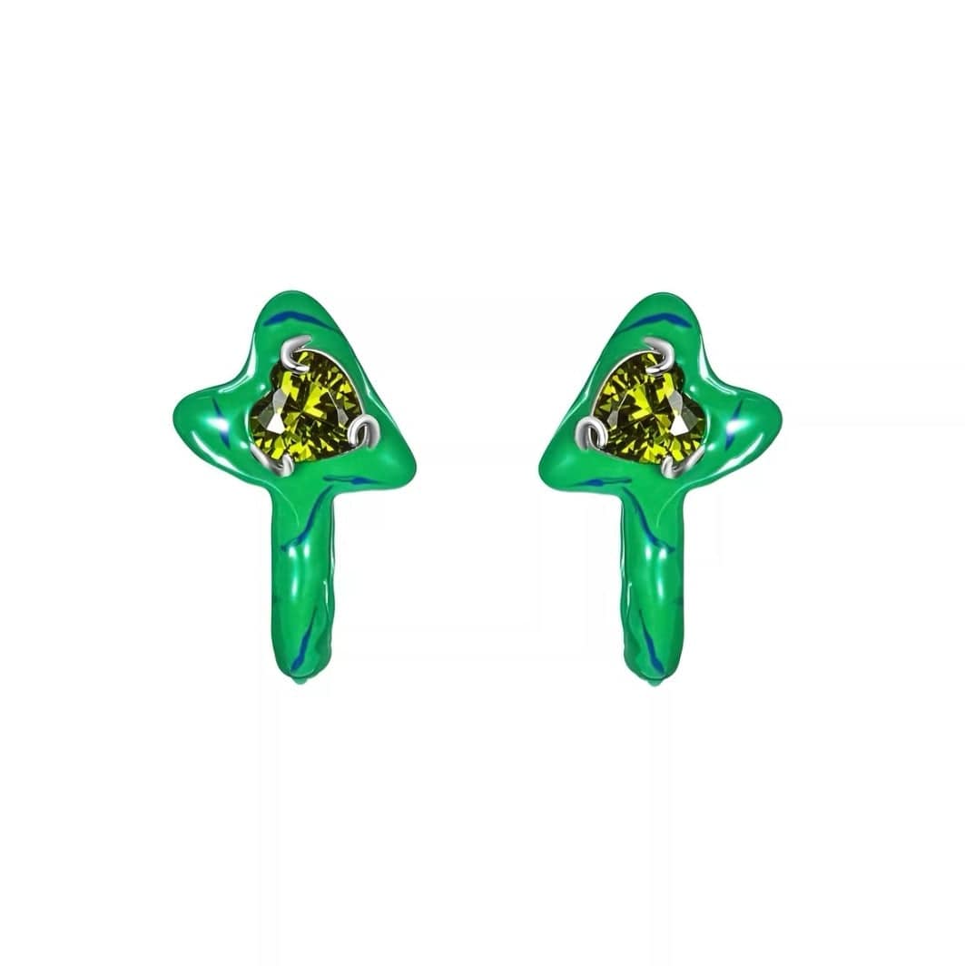 Lost In Echo Colored Enamel Heart Earrings Green - Mores Studio