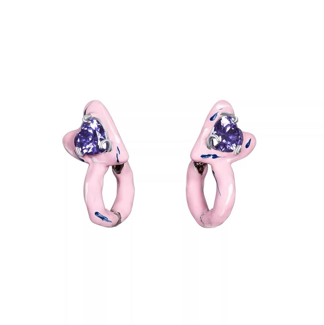 Lost In Echo Colored Enamel Heart Earrings Pink - Mores Studio