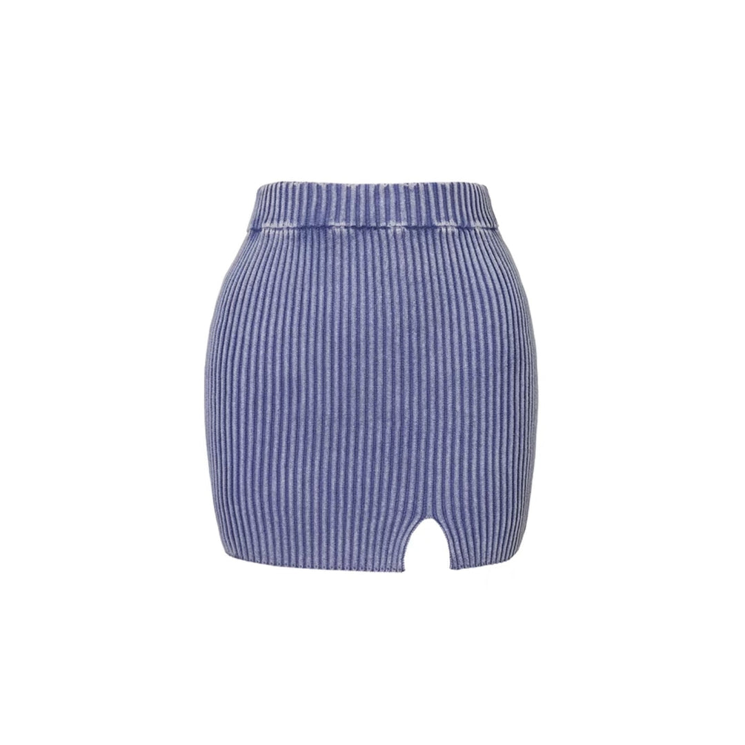 NotAwear Knit Split Skirt Washed Blue - GirlFork
