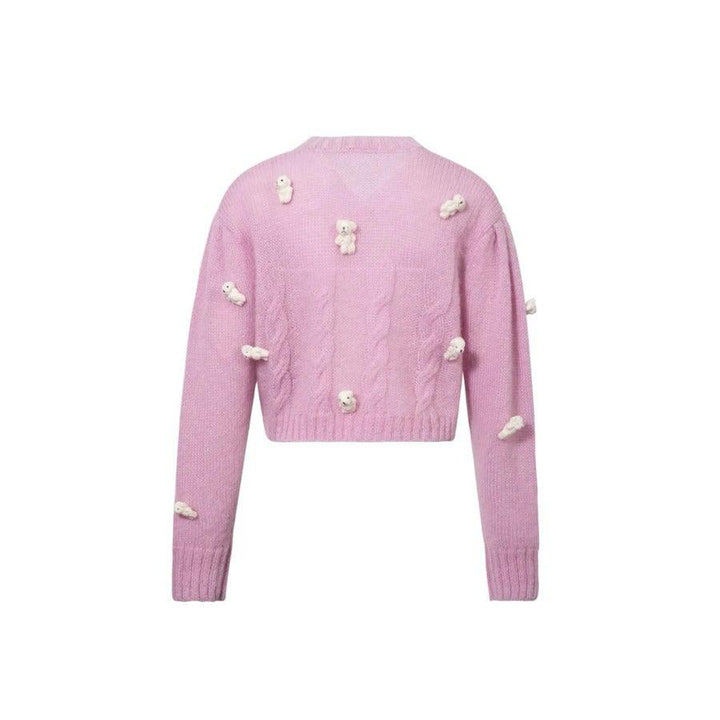 13 De Marzo Mini Teedy Bears Mohair Cardigan Pink - GirlFork