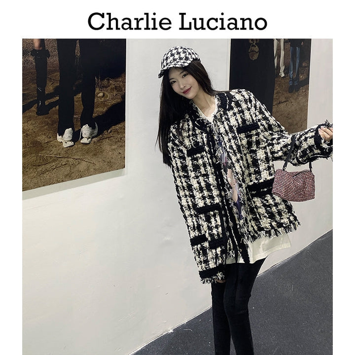 Charlie Luciano Tweed Tassel Jacket Black/White - GirlFork