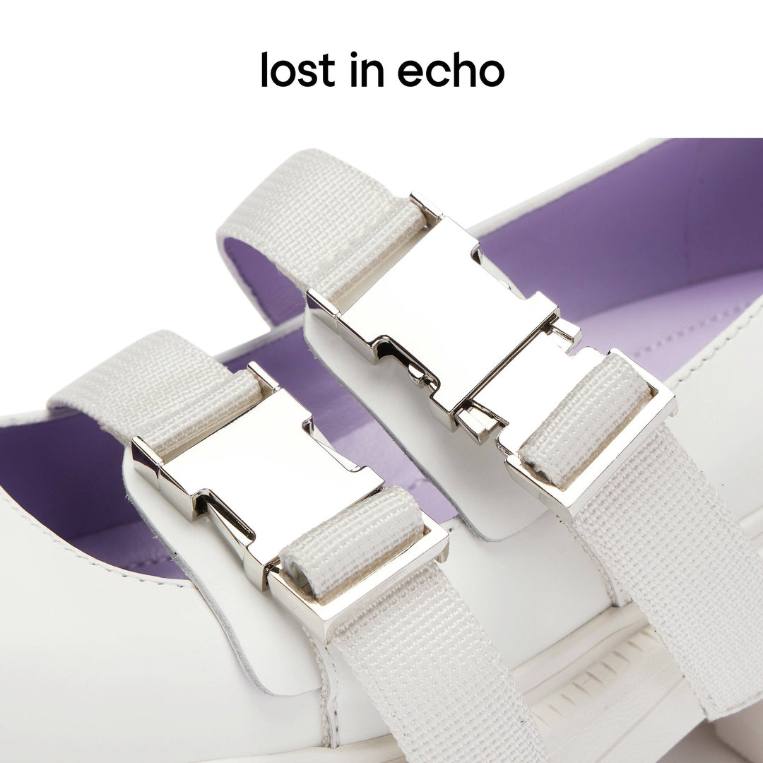 Lost In Echo Belt Buckle Mary Jane Flats White - Mores Studio