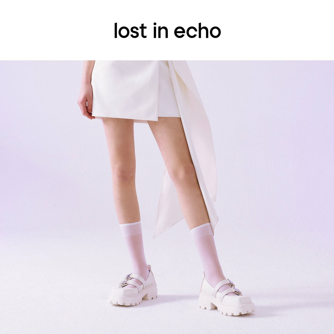 Lost In Echo Belt Buckle Mary Jane Flats White - Mores Studio