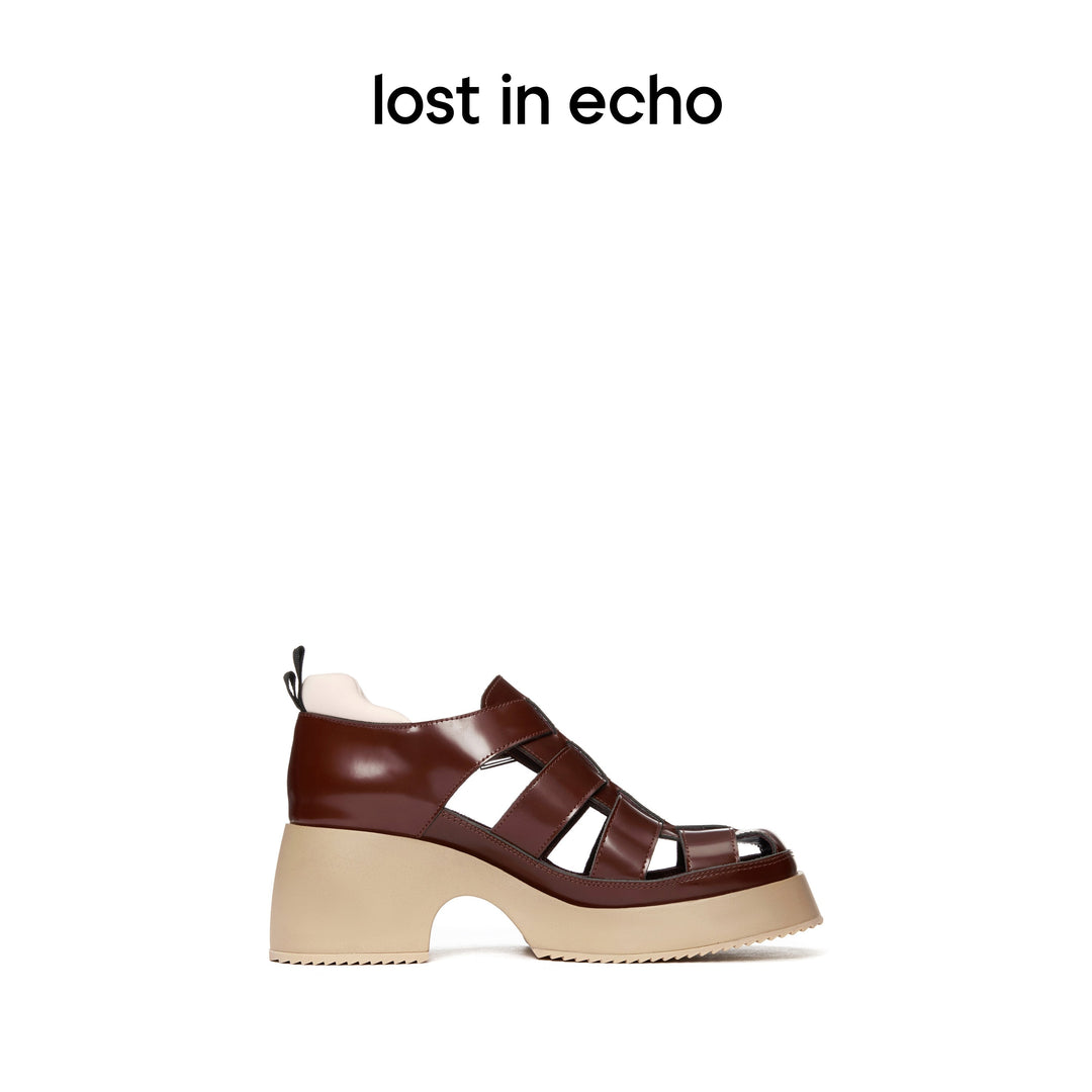 Lost In Echo Heel Leather Roman Sandals Burgundy - Mores Studio