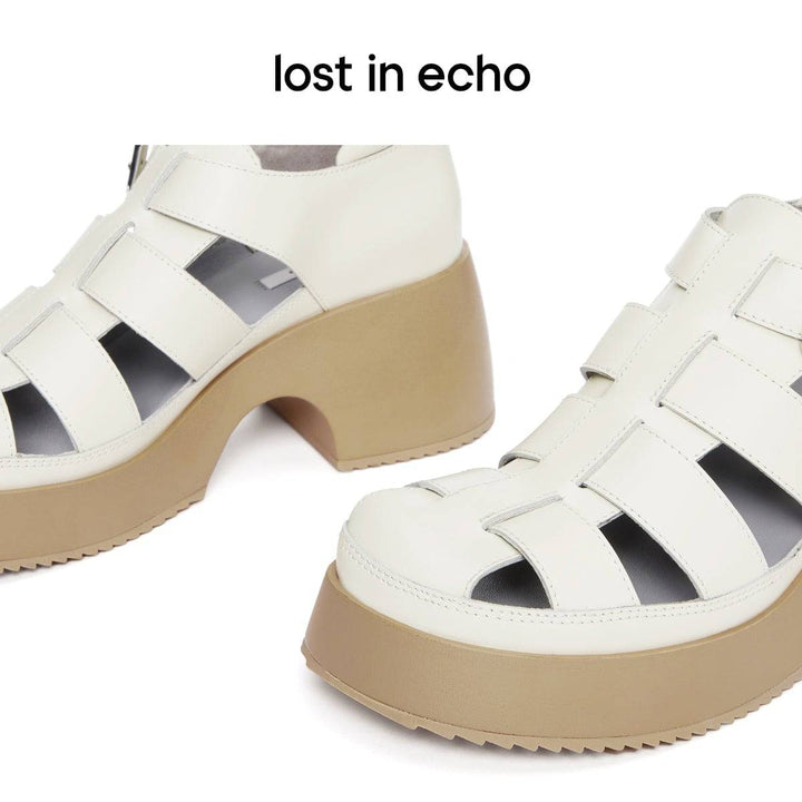 Lost In Echo Heel Leather Roman Sandals White - Mores Studio
