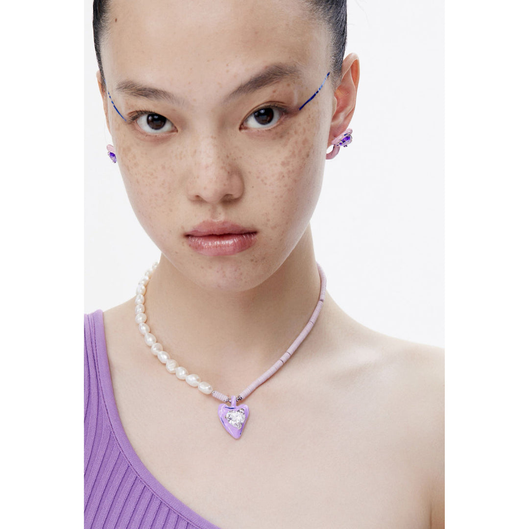 Lost In Echo Pearl Enamel Colored Necklace Purple - Mores Studio