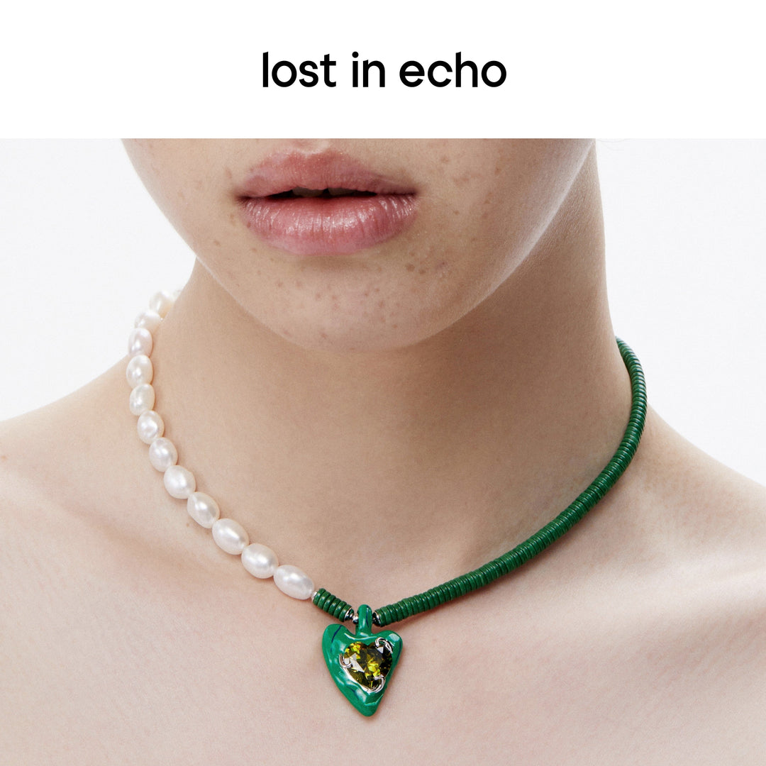 Lost In Echo Pearl Enamel Colored Necklace Green - Mores Studio
