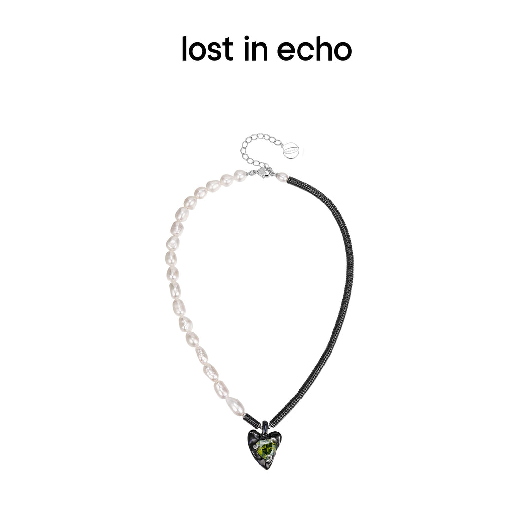 Lost In Echo Pearl Enamel Colored Necklace Black - Mores Studio