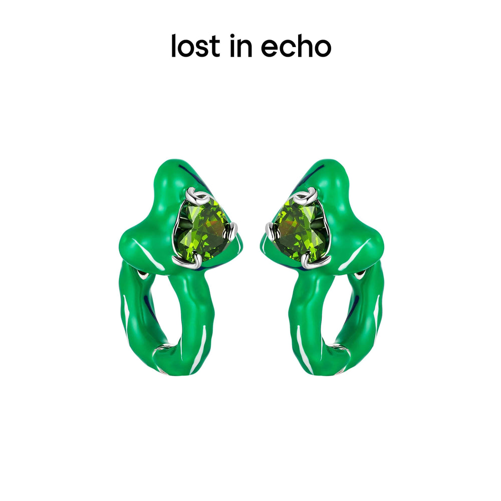 Lost In Echo Colored Enamel Heart Earrings Green - Mores Studio