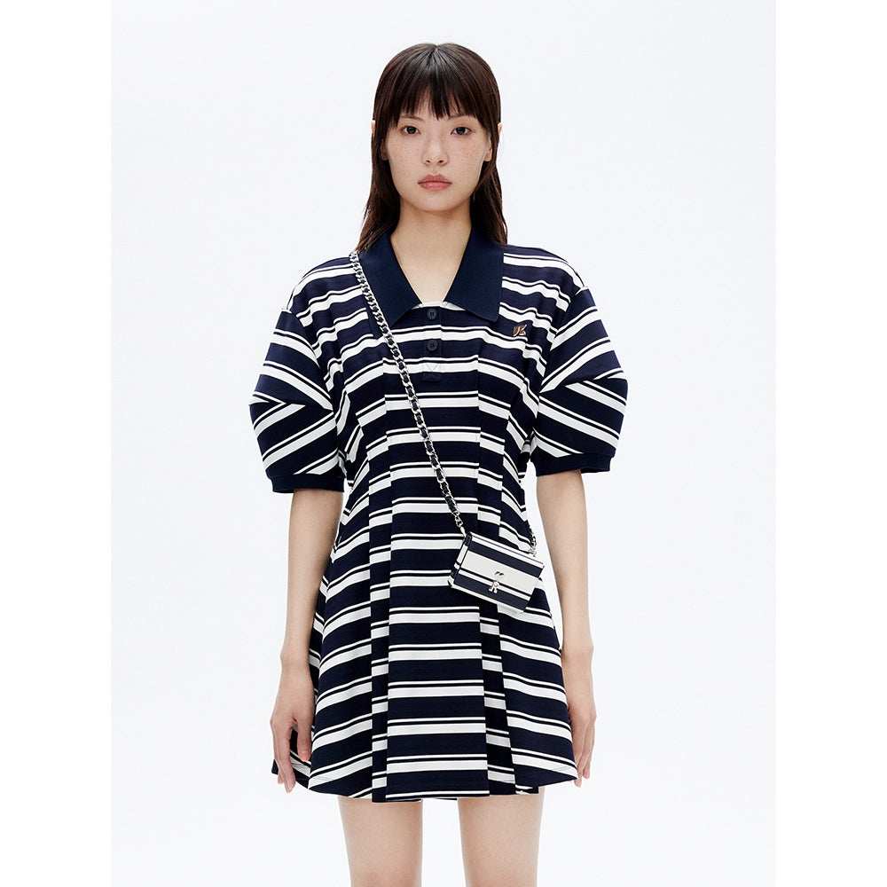 Revan Striped Cutting OUt Polo Dress Navy - Mores Studio