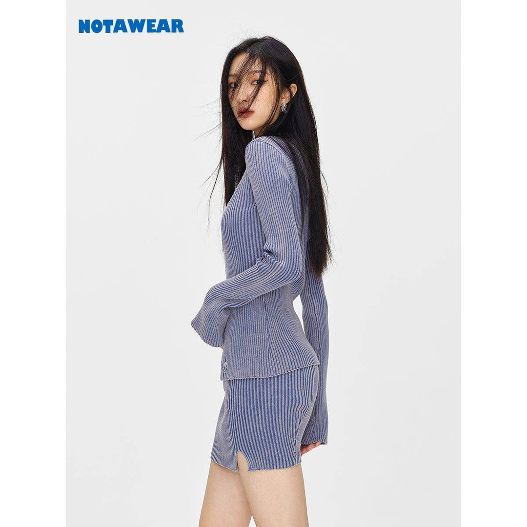 NotAwear Knit Split Skirt Washed Blue - GirlFork