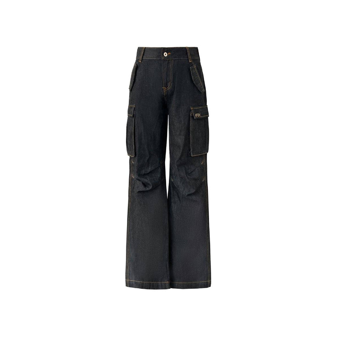 IFIK Wide-Leg Pocket Denim Cargo Pants Black - Mores Studio