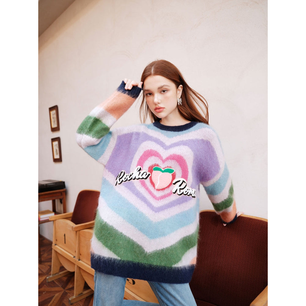 Rocha Roma Striped Rainbow Heart Sweater - GirlFork