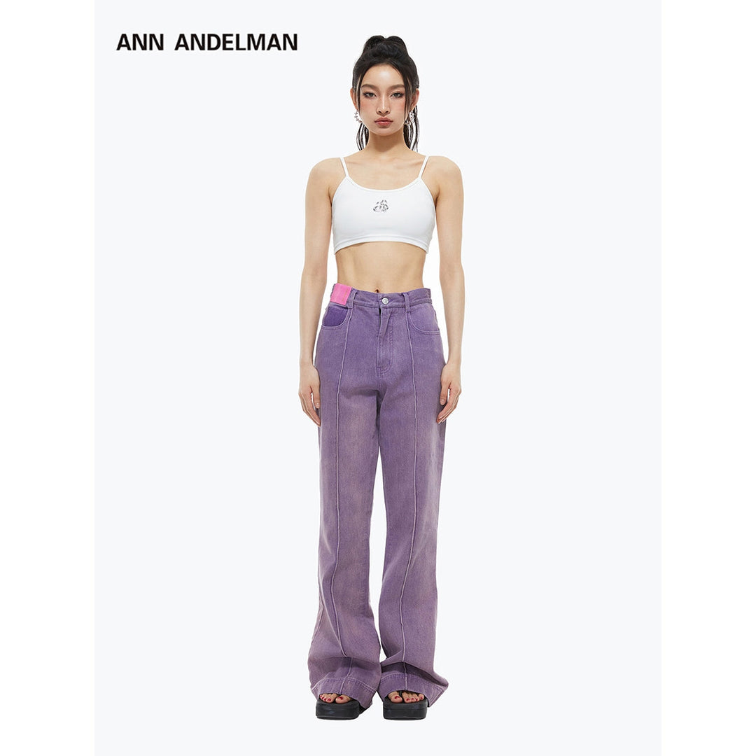 Ann Andelman Pink Patch Bootcut Denim Pants Purple - GirlFork