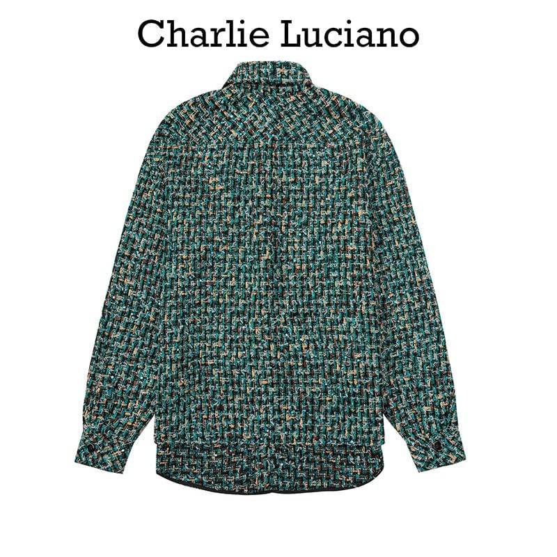 Charlie Luciano Tweed Overshirt Green - GirlFork