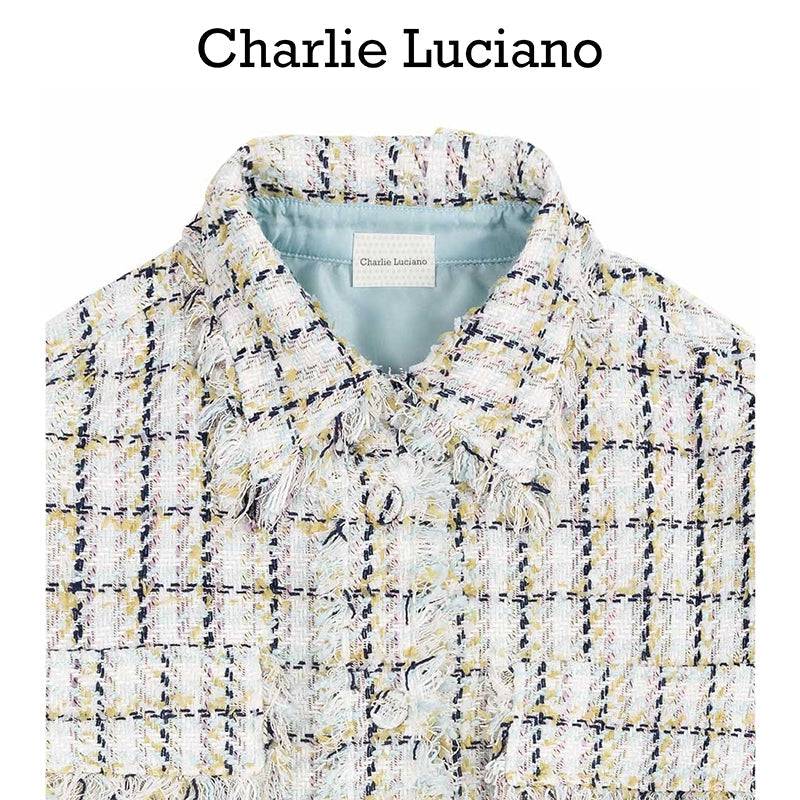Charlie Luciano Tweed Tassel Overshirt White - GirlFork