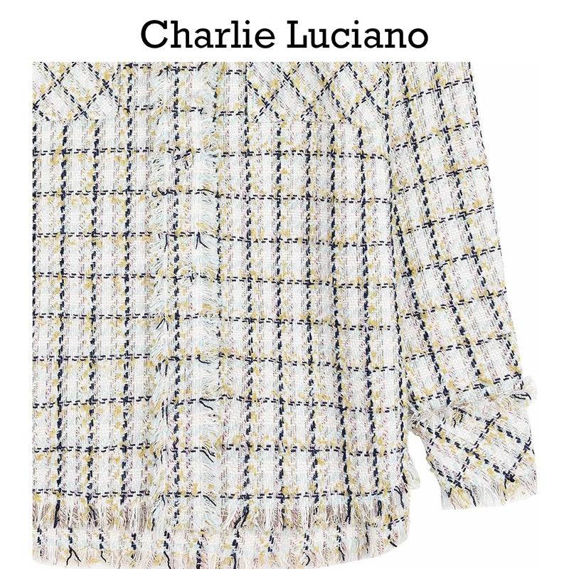 Charlie Luciano Tweed Tassel Overshirt White - GirlFork