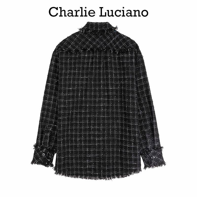 Charlie Luciano Tweed Tassel Overshirt Black - GirlFork