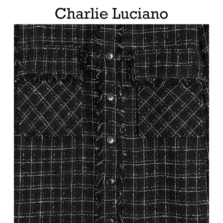 Charlie Luciano Tweed Tassel Overshirt Black - GirlFork