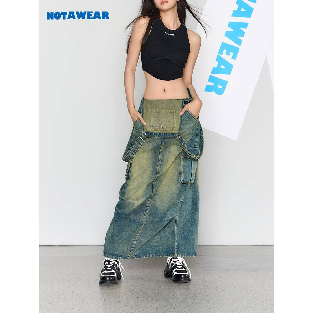 NotAwear Retro Washed Overall Denim Skirt - GirlFork