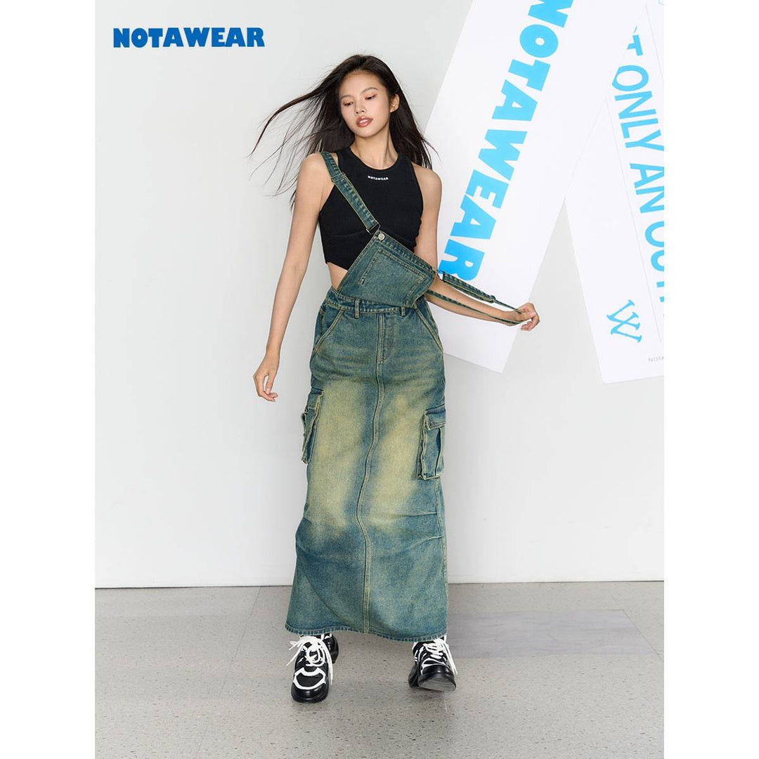NotAwear Retro Washed Overall Denim Skirt - GirlFork