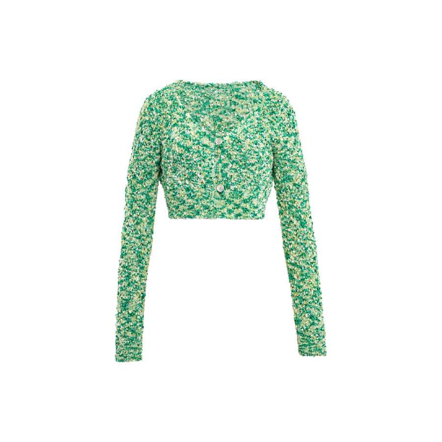 Concise-White Buckle Knitted Top Cardigan Green - GirlFork