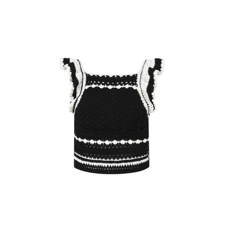 Rocha Roma Hand Crochet Knit Top Vest Black - GirlFork