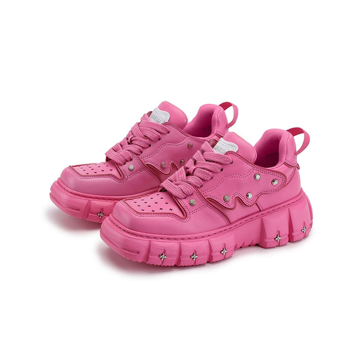 SugarSu Square Toe Stud Sneaker Pink - GirlFork