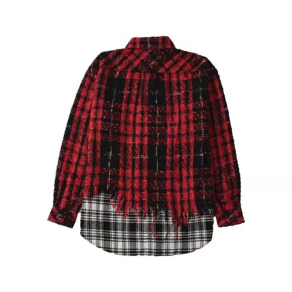 Charlie Luciano Tweed Patchwork Over Shirt Red - GirlFork